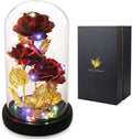 Christmas Flower Gifts for Women,Anniversary Rose Galaxy Flower Rose in Glass Dome,Light up Rose Flowers with 2 Light Modes, Enchanted Rose Gifts for Women for Christmas Birthday Valentines Wedding