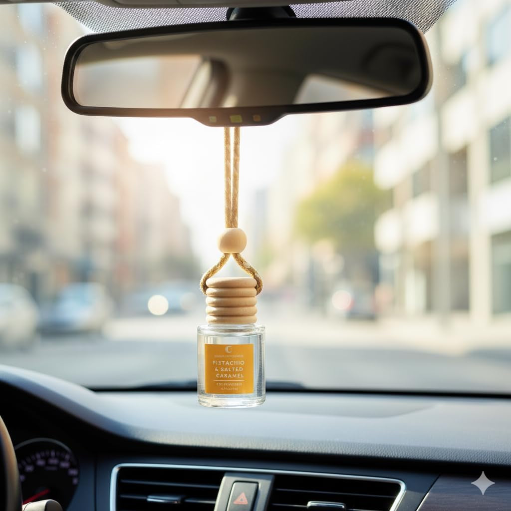 Car Air Freshener Hanging Diffuser 2 Pack – Pistachio & Salted Caramel Scent, 45+ Days Long Lasting Essential Oil Fresheners, Made in USA, Cute Car Diffuser for Women