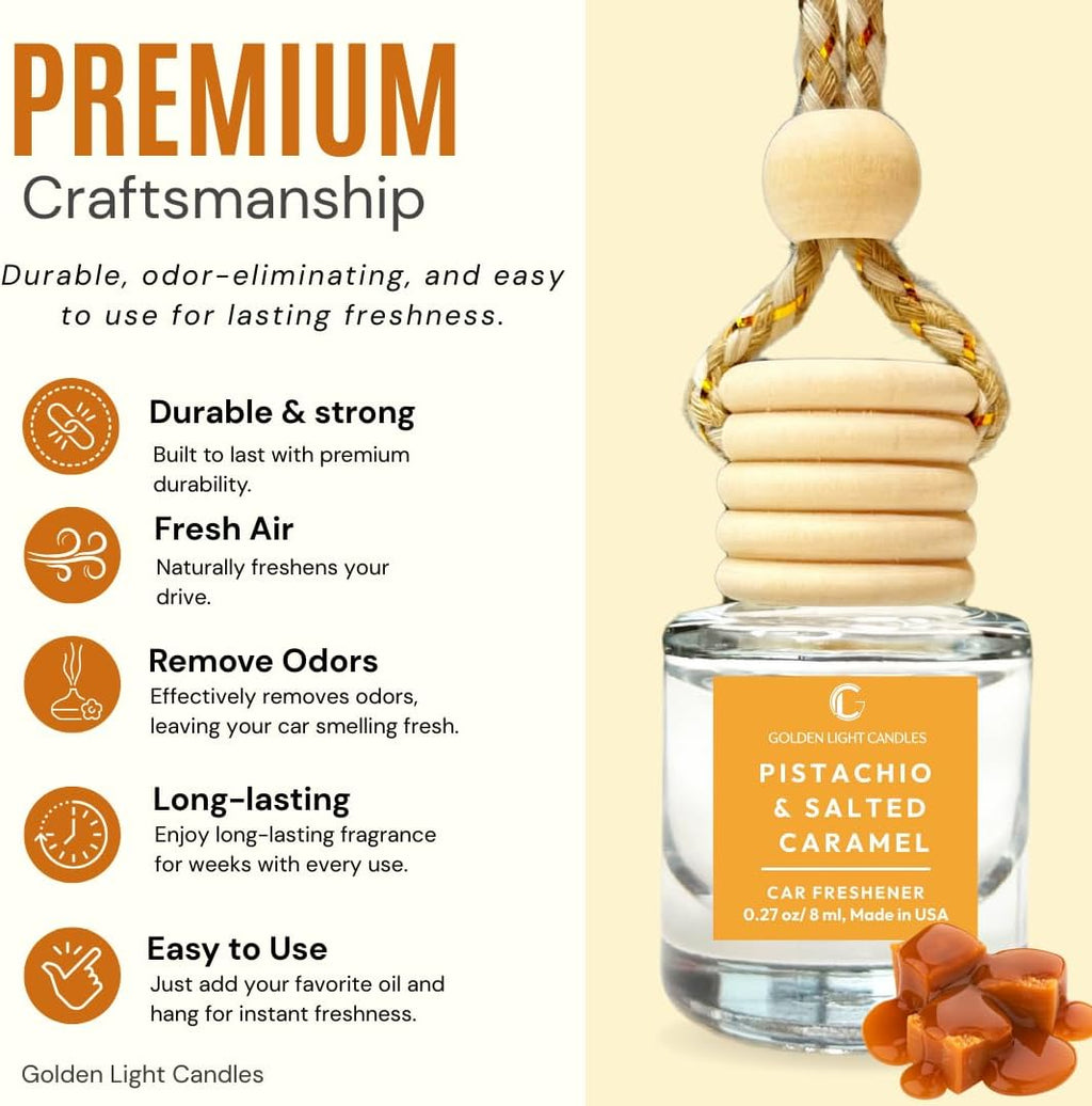 Car Air Freshener Hanging Diffuser 2 Pack – Pistachio & Salted Caramel Scent, 45+ Days Long Lasting Essential Oil Fresheners, Made in USA, Cute Car Diffuser for Women