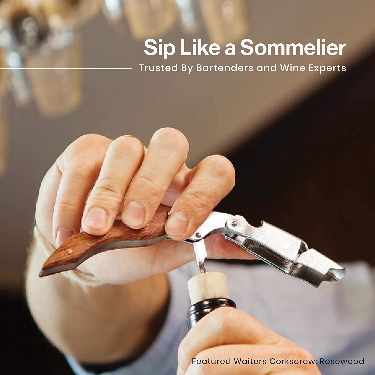 Wine Opener - Professional Corkscrews for Wine Bottles W/Foil Cutter and Cap Remover - Manual Wine Key for Servers, Waiters, Bartenders and Home Use - Classic Rosewood